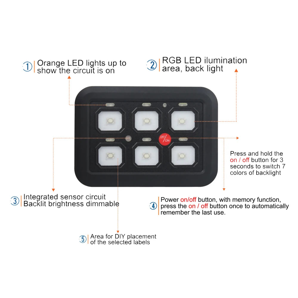 Panel de interruptor LED de 12V y 6 entradas, caja de sistema de relé de Control de circuito de 600W-1200W, Panel de Control táctil delgado para barco, Jeep, UTV, caravana