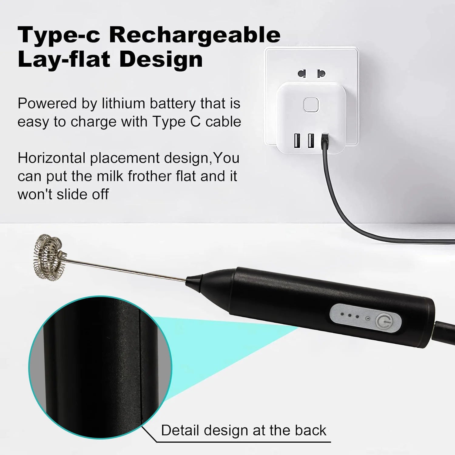 MINI Espumador de leche recargable por USB, máquina de espuma de 3 velocidades, batidor de café, mezclador con mango eléctrico, batidor de huevos