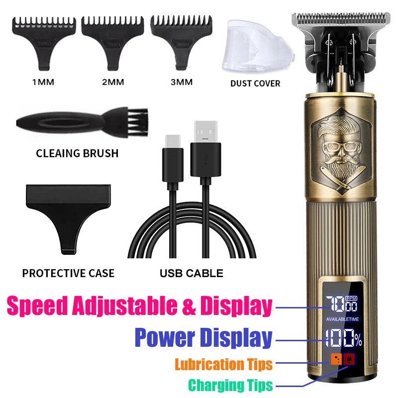 Afeitadora eléctrica Vintage para peluquero, Máquina para cortar cabello inalámbrica, cortadora de pelo con carga USB, cortadora de pelo portátil adecuada para hombres