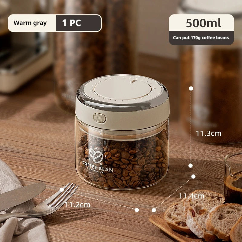 Tarro sellado al vacío de granos de café de calidad alimentaria con rastreador de fecha y contenedores de almacenamiento con válvula de ganado para granos, refrigerios, azúcar y té