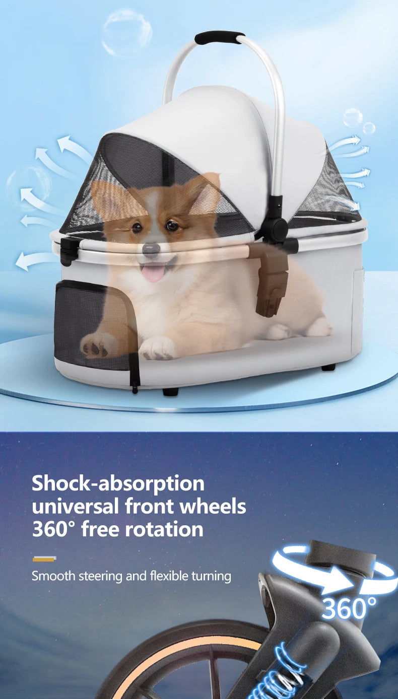 STLF5 en 1 Cochecito plegable para mascotas para perros y gatos pequeños/medianos con portador impermeable desmontable para propietarios de perros y gatos