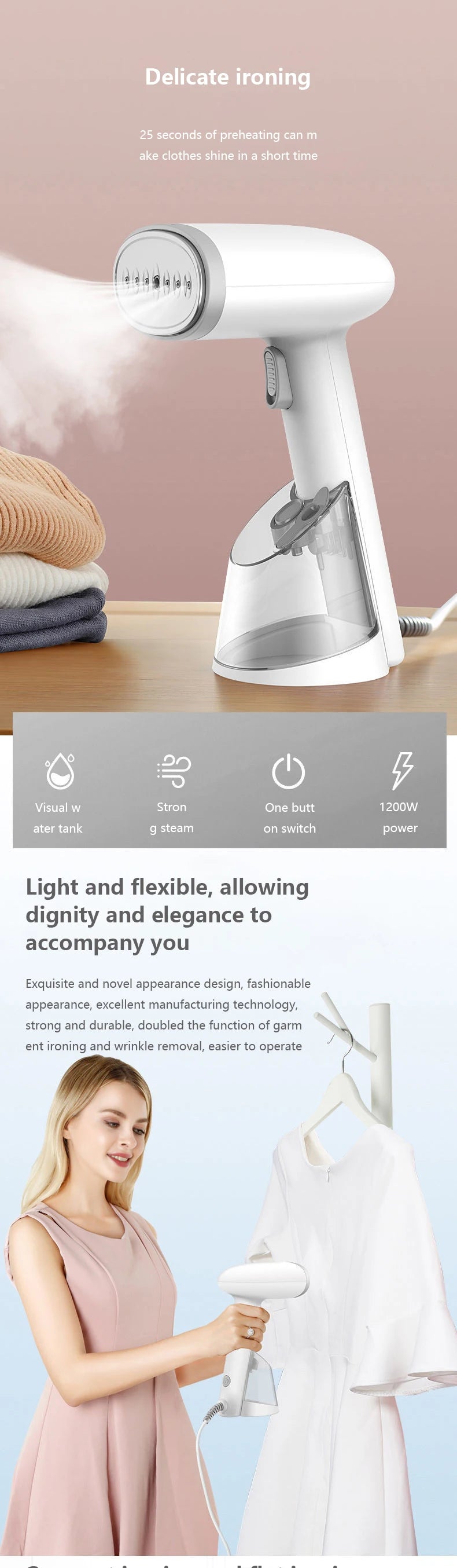 Haier-vaporizador de ropa portátil, limpiador de vapor eléctrico para el hogar, eliminación de ácaros colgantes, vaporizador de mano para ropa