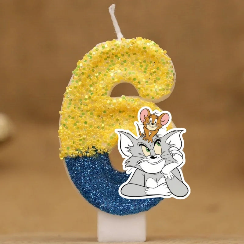 Velas con Números de Anime Tom y Jerry, Decoración para Pastel de Cumpleaños, Figura de Anime, Artículos para Pastel de Feliz Año Nuevo, Regalos
