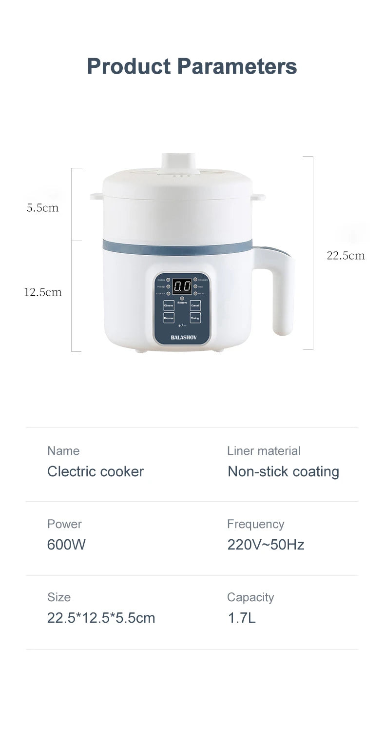 Olla arrocera eléctrica de 1,7 l, doble capa, 220V, multicocina antiadherente, multicocina mecánica inteligente, olla de arroz al vapor para el hogar