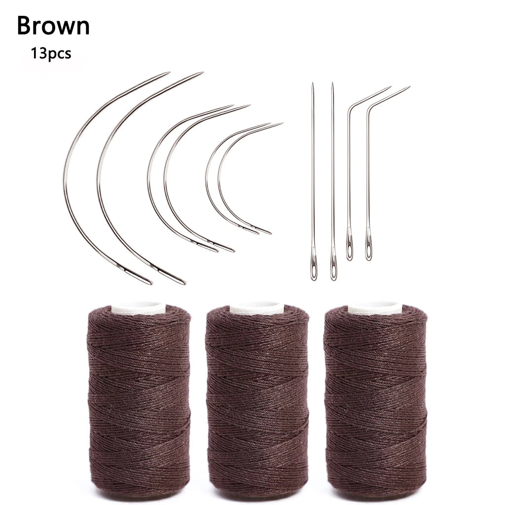 3 rollos de hilos para tejer cabello con 10 piezas, agujas de coser, hilos para tejer para hacer pelucas, costura a mano, trama de cabello DIY