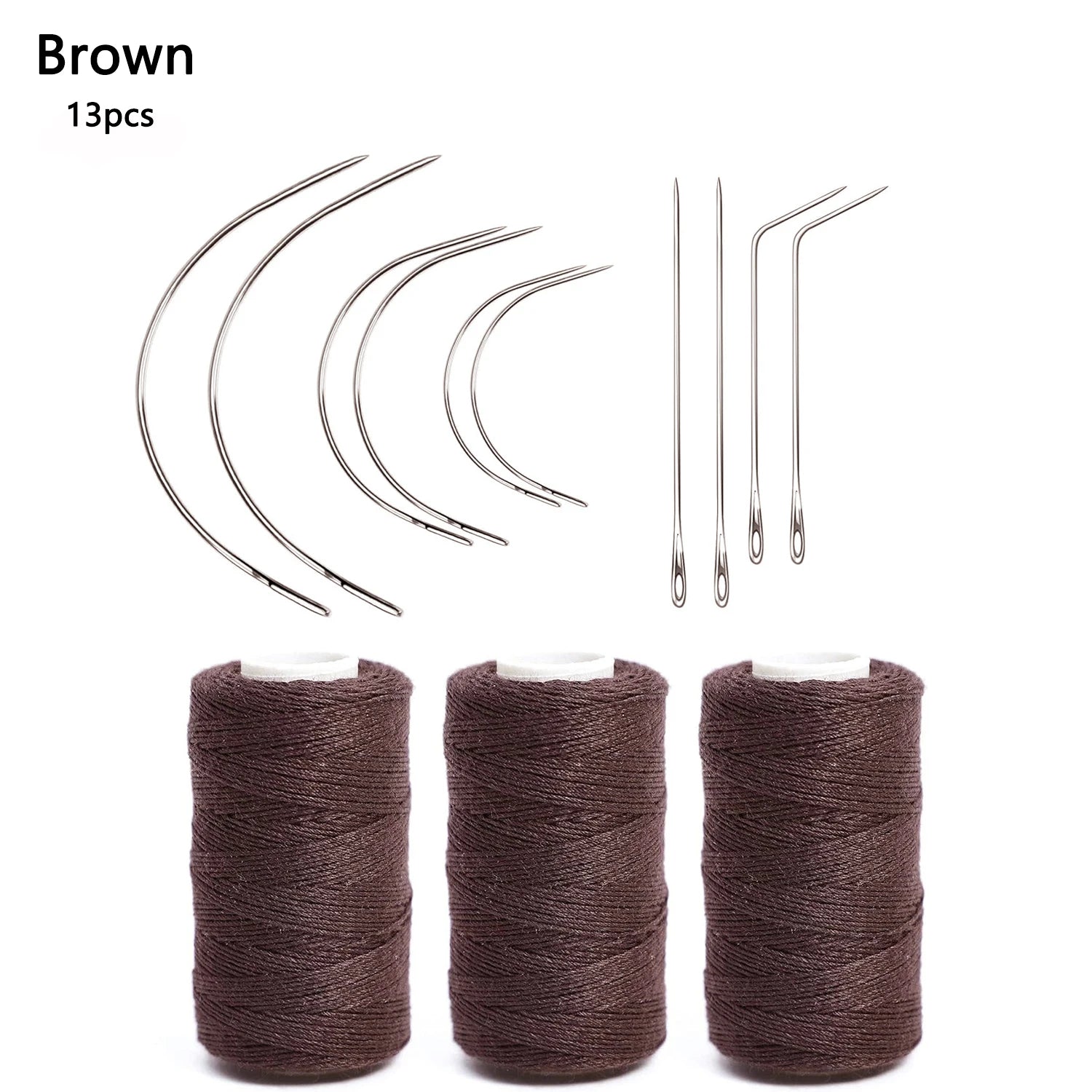 3 rollos de hilos para tejer cabello con 10 piezas, agujas de coser, hilos para tejer para hacer pelucas, costura a mano, trama de cabello DIY