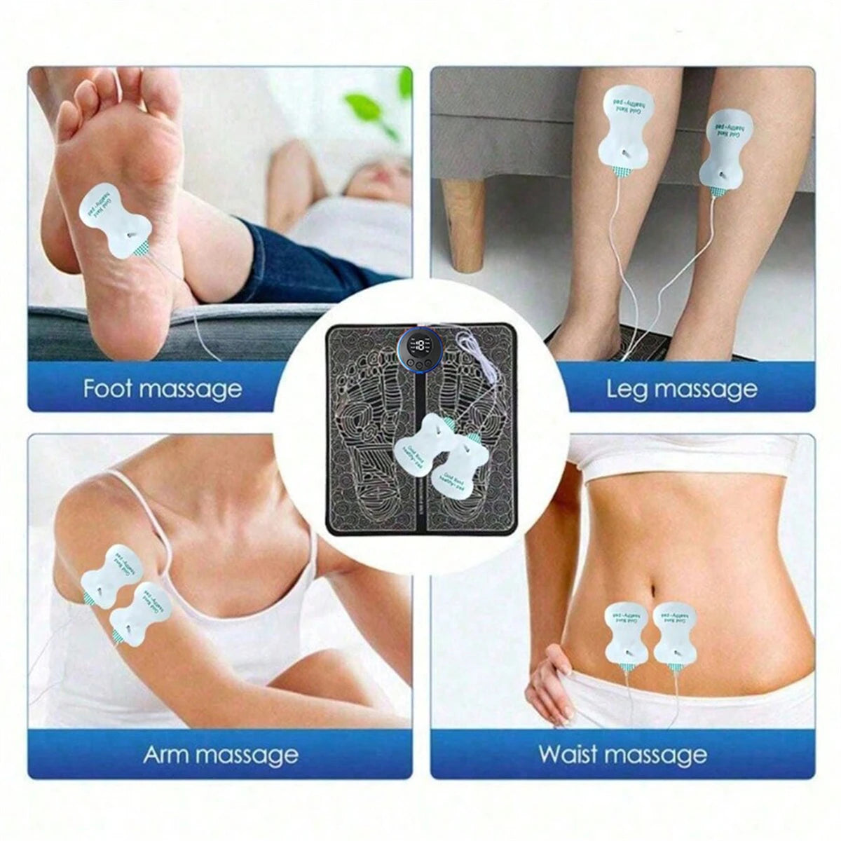 Almohadilla masajeadora de pies EMS, reflexología recargable por USB, masaje de acupuntura para pies, estimulación muscular, mejora la circulación sanguínea, alivio del dolor