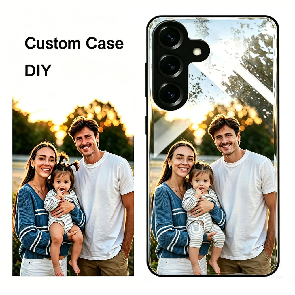 Funda Personalizada para Samsung Galaxy S20 S21 S22 S23 S24 S25 S26 FE Plus Ultra Edge 5G, Funda de Lujo con Espejo de Cristal Negro