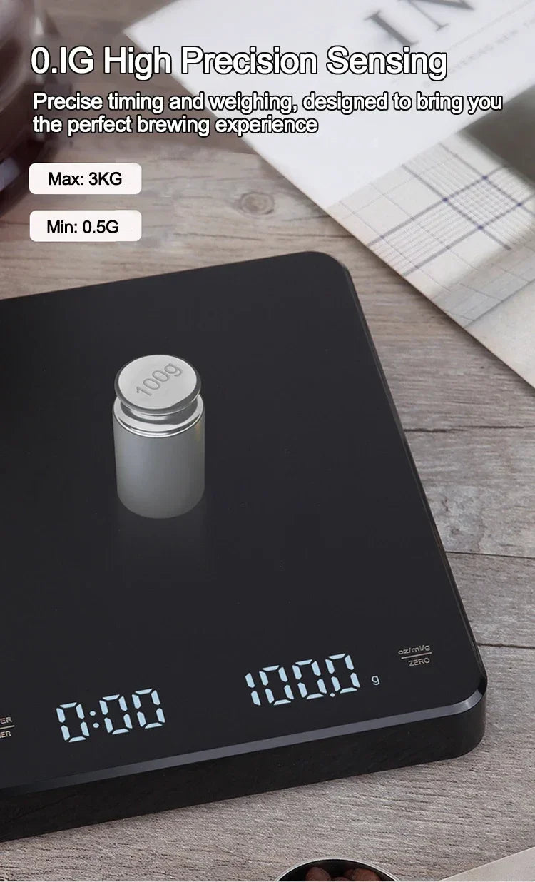 1 Juego de báscula de café electrónica con almohadilla de silicona báscula de café Digital con temporizador pantalla LED carga USB uso en cafetería en casa buen regalo