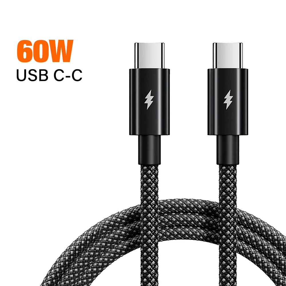 Cable USB tipo A/C a C de 100W/60W para iPhone Samsung Oneplus Xiaomi mi Redmi USBC carga rápida 1M 2M Cable cargador de datos de largo 1/2 M
