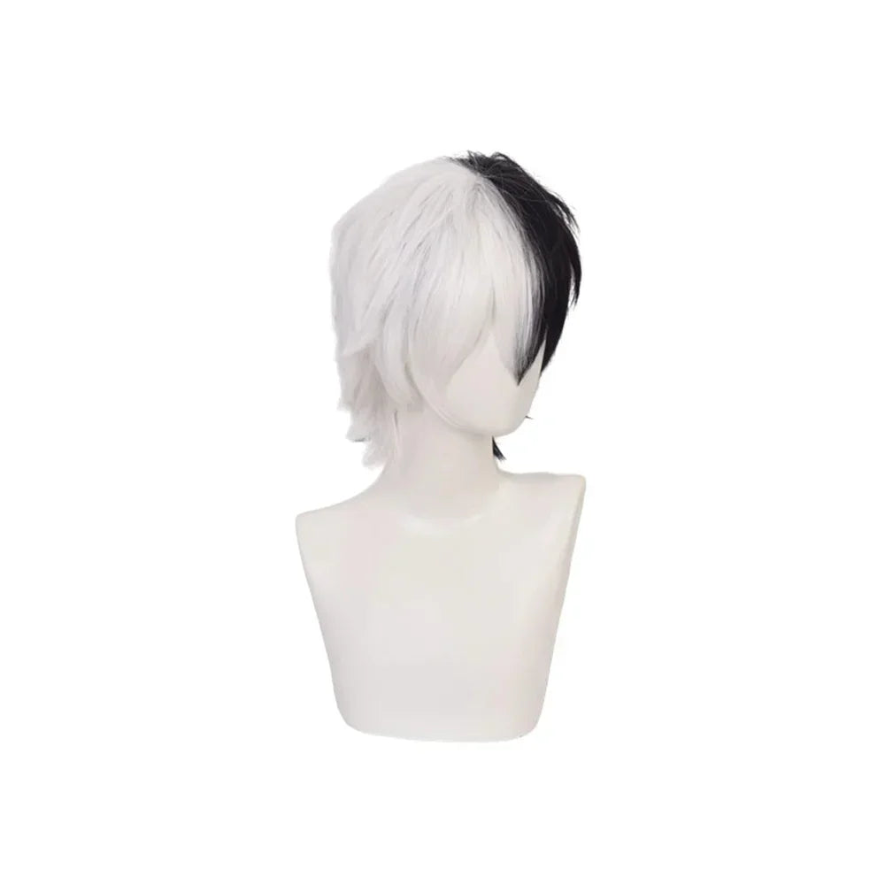 Pelucas sintéticas Danganronpa Monokuma para Cosplay, pelo sintético corto blanco y negro resistente al calor, accesorios para juegos de rol, peluca de fiesta