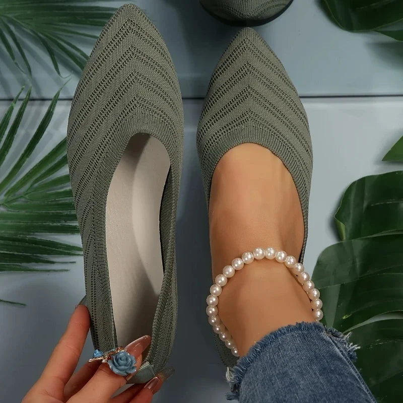 Zapatos planos con punta estrecha para mujer, zapatos sin cordones tejidos de Color sólido, bailarinas informales transpirables, zapatos planos para mujer, mocasines para mujer