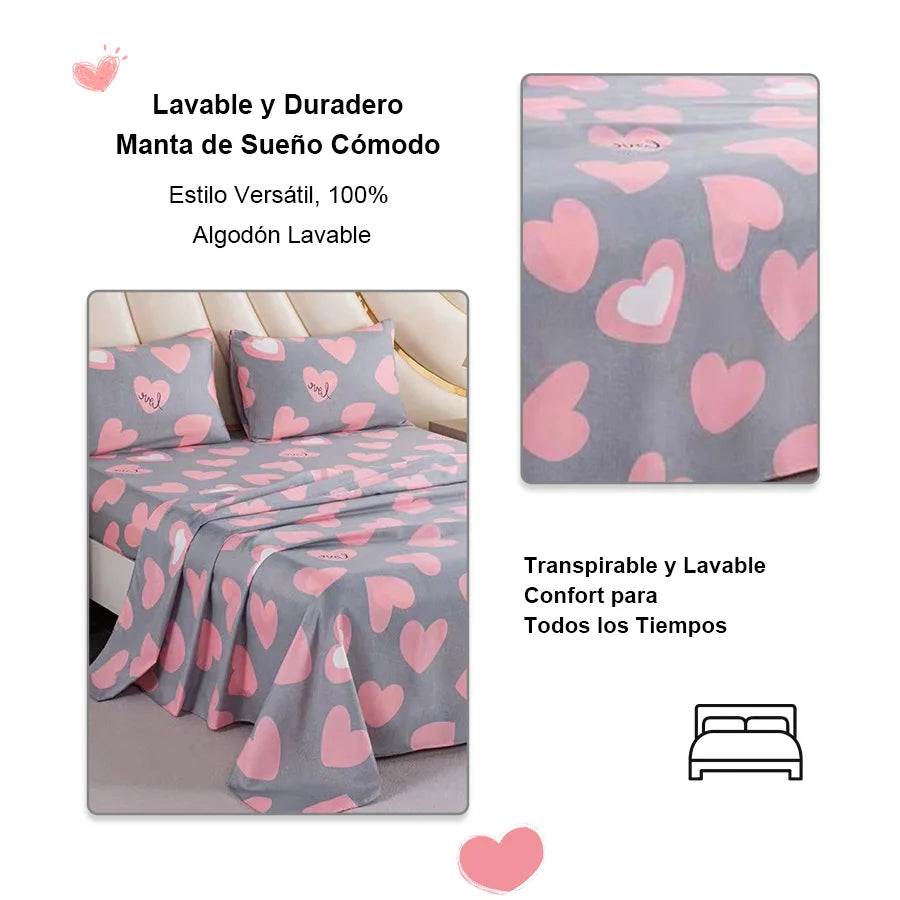 Set de ropa de cama lavable con estampado de corazones, 3/4 piezas: hoja, funda de edredón, fundas de almohada. Para camas individual, doble, extragrandes. Suave y cómodo.