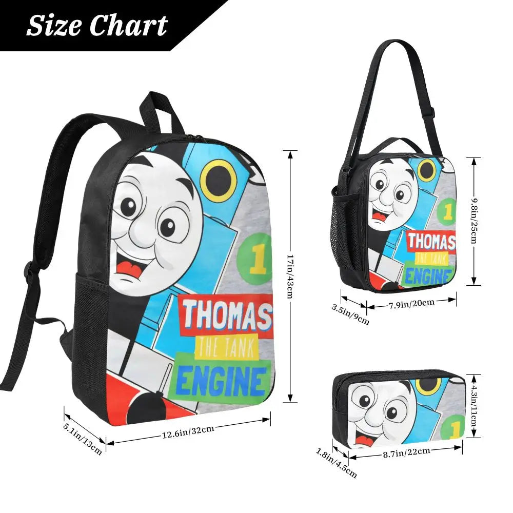 Mochila para niños t-thomas y amigos, fiambrera, bolsas para bolígrafos para niños y niñas, mochilas, mochila escolar de gran capacidad, conjunto de mochila