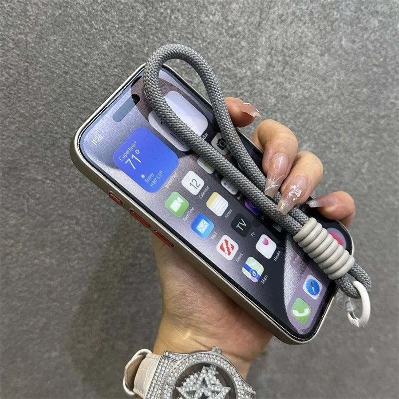 Funda Magnética Delgada Mate con Rayas para iPhone 16 15 ProMax 14 13 12 Pro Max 16 Plus, Antigolpes, Compatible con Magsafe, con Cordón