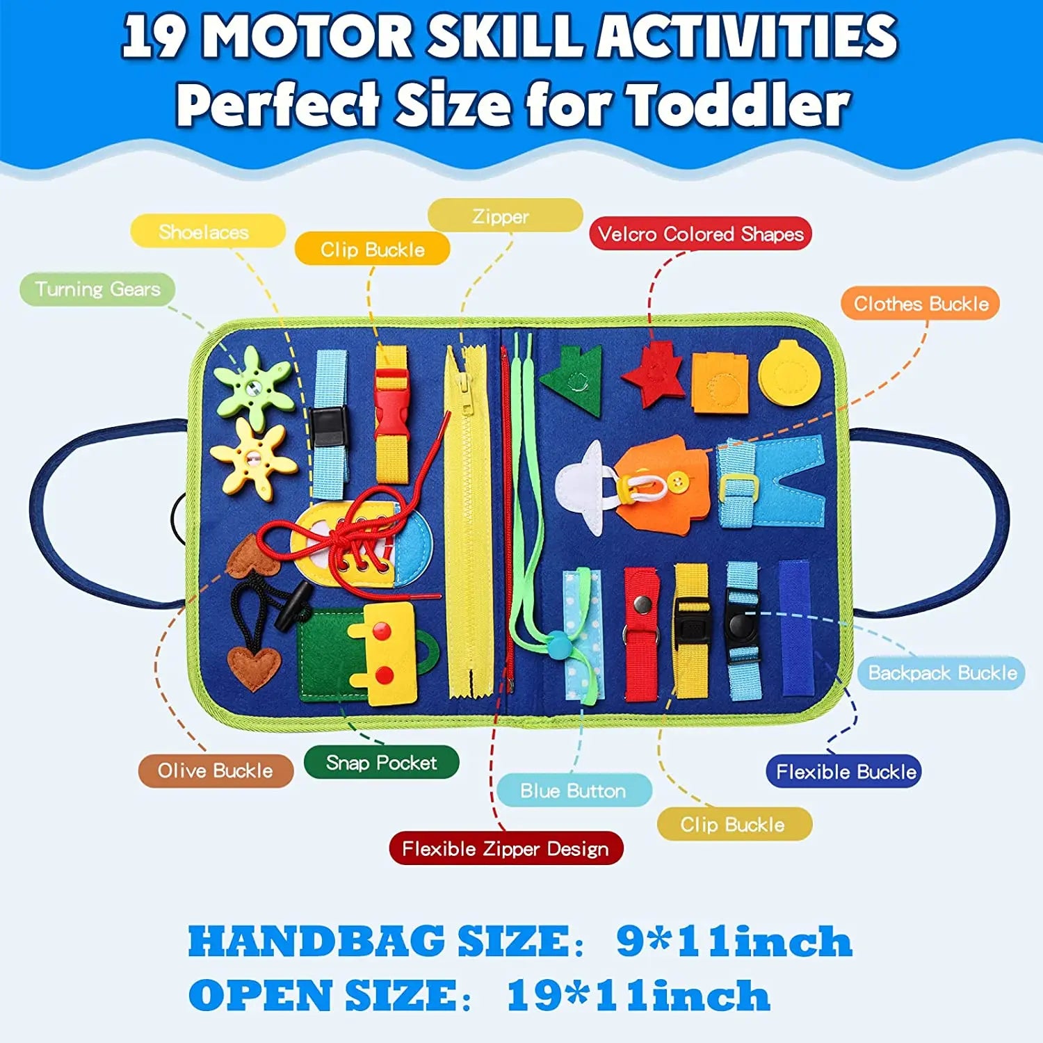 Juguetes Montessori, tablero ocupado, tablero de desarrollo de actividades sensoriales para niños pequeños para habilidades motoras, juguetes educativos de actividades de viaje