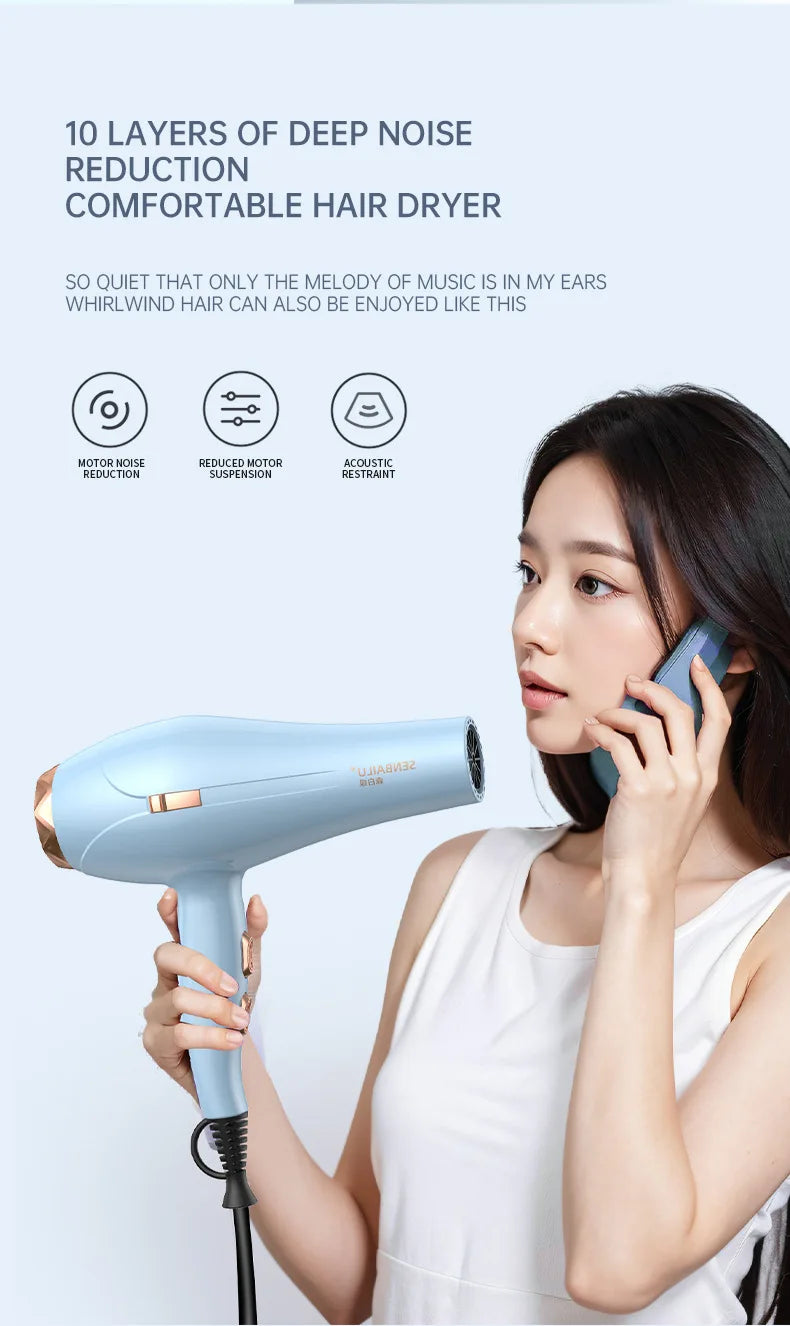 Secador de Pelo de Secado Rápido en 11 Segundos con Núcleo de Cobre Puro, Cuidado del Cabello con Iones Negativos y Luz Azul de Alta Velocidad, Secador de Pelo Profesional para el Hogar