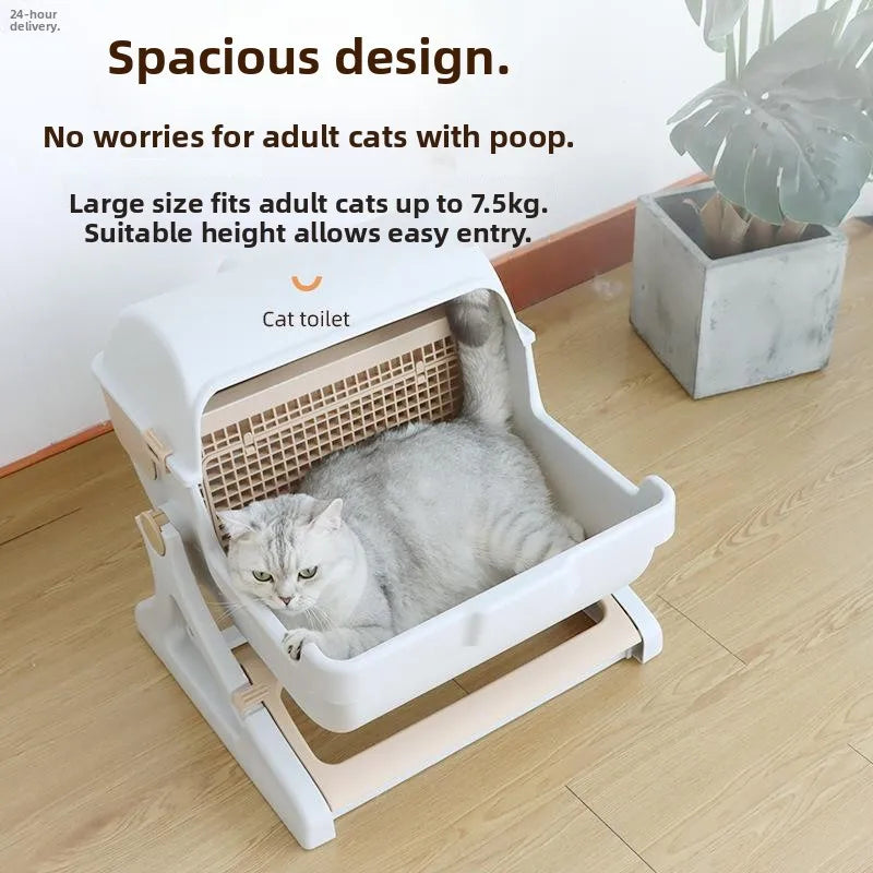 Caja de arena extra grande para gatos, semicerrada, sin arena, con limpieza automática, diseño portátil para gatos grandes, a...