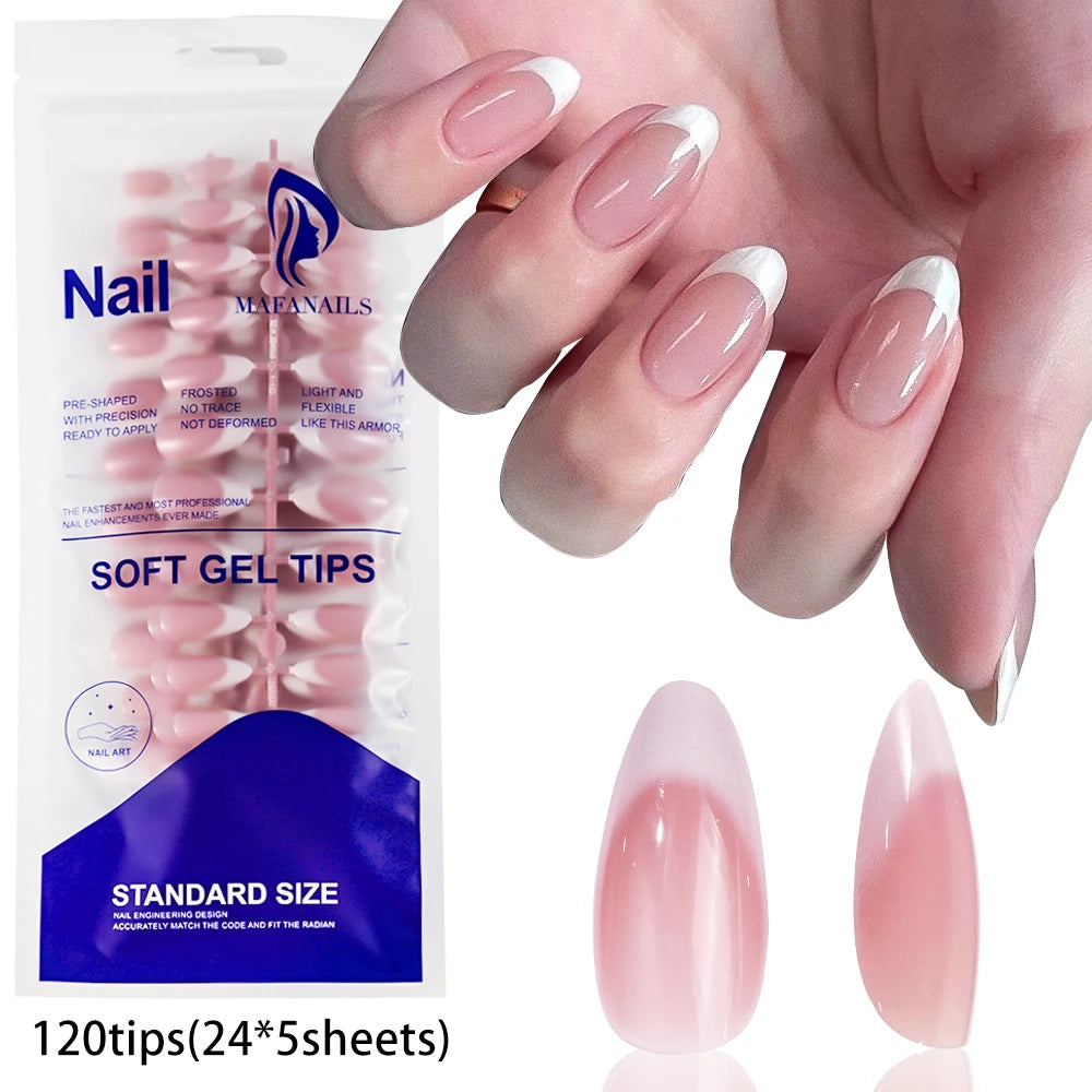 120 Uñas Acrílicas Francesas Cuadradas Medianas y Largas, Uñas Postizas Francesas de Cobertura Completa para Mujer, Uñas Postizas de Diferentes Tamaños