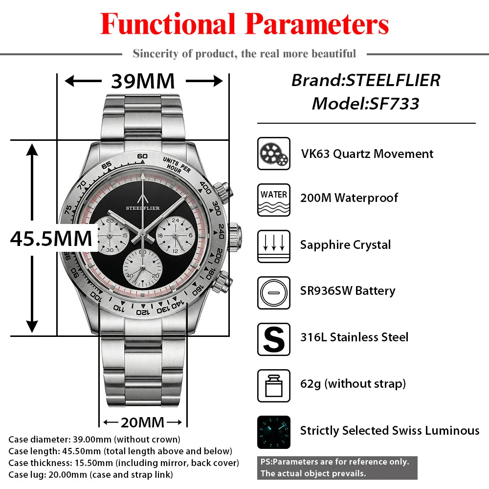 Reloj de Cuarzo de Lujo para Hombre SF733 STEELFLIER, Movimiento Silencioso VK63, Superluminoso, Resistente al Agua 200M, Reloj de Buceo, Nuevo Lanzamiento Oficial