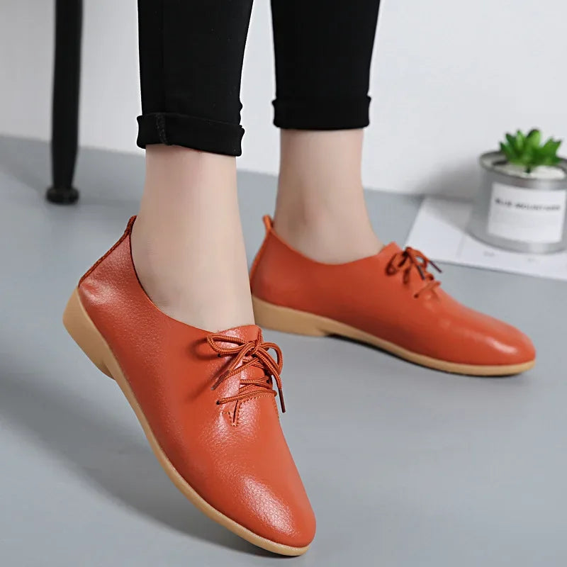 Mocasines de piel auténtica para mujer, zapatos informales, calzado suave con punta estrecha, zapatos planos de verano
