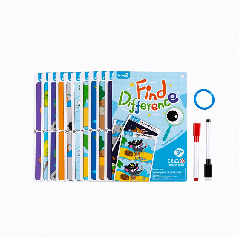 Juego de rompecabezas reutilizable Find The Difference, enfoque borrable y regrabable y entrenamiento de observación, juguete para el desarrollo del cerebro para niños