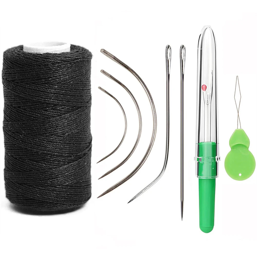 3 rollos de hilos para tejer cabello con 10 piezas, agujas de coser, hilos para tejer para hacer pelucas, costura a mano, trama de cabello DIY