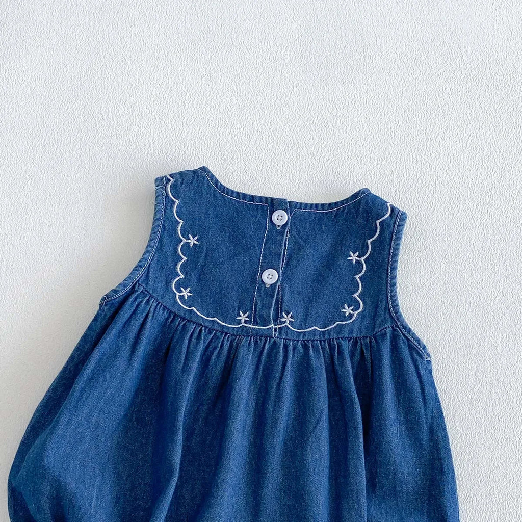 Mono vaquero sin mangas para bebés y niñas con bordado de estrellas, mono informal para uso diario y sesiones de fotos