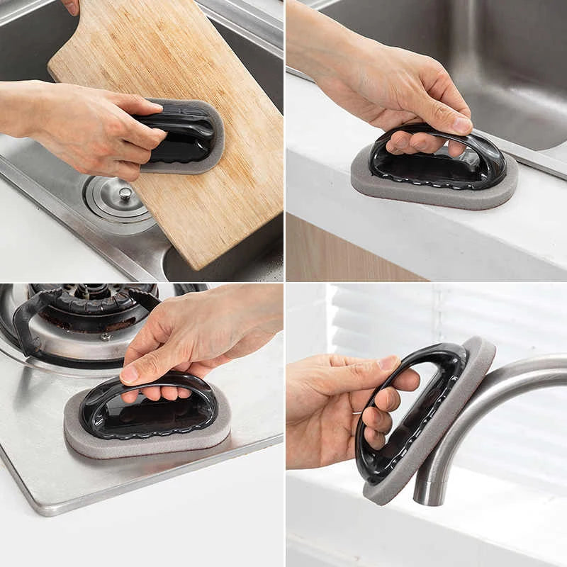 Esponja mágica de esmeril, cepillo, borrador de limpieza, cocina, baño, óxido, herramientas de limpieza descontaminantes fuertes con mango, herramientas para el hogar