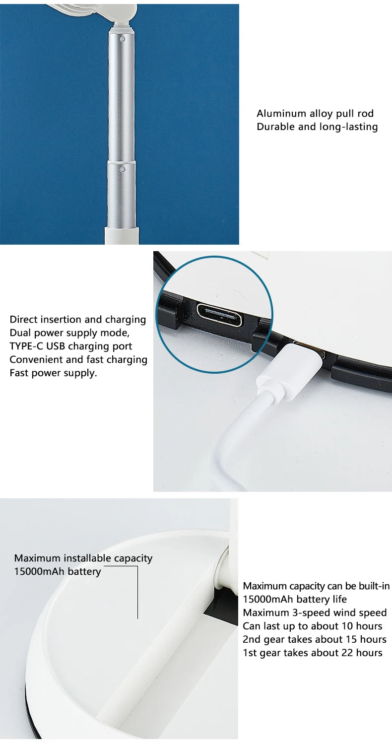 Ventilador de pie oscilante portátil con mando a distancia, ventilador de escritorio plegable, ventilador de Pedestal con batería recargable para acampar