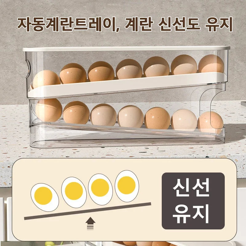 Caja de huevos tipo diapositiva, doble rodillo automático para huevos, puerta lateral para refrigerador, almacenamiento de huevos, soporte para huevos para encimera de cocina