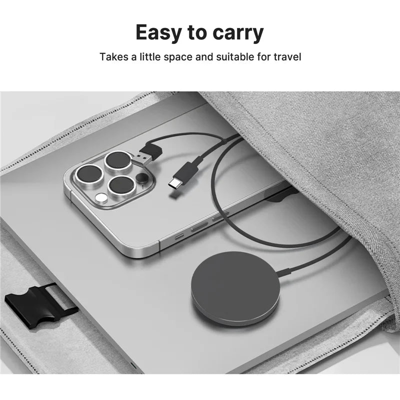 Cargador Inalámbrico Magnético Rápido con Doble Puerto USB, Mini Base de Carga para iPhone 17 16 15 14 13 12 Pro Max, Accesorio Universal para Teléfono