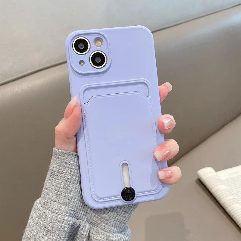 Con tarjetero funda de teléfono para iphone 16 13 14 12 11 15 pro max funda suave para iphone x xs xr max funda protección de cámara