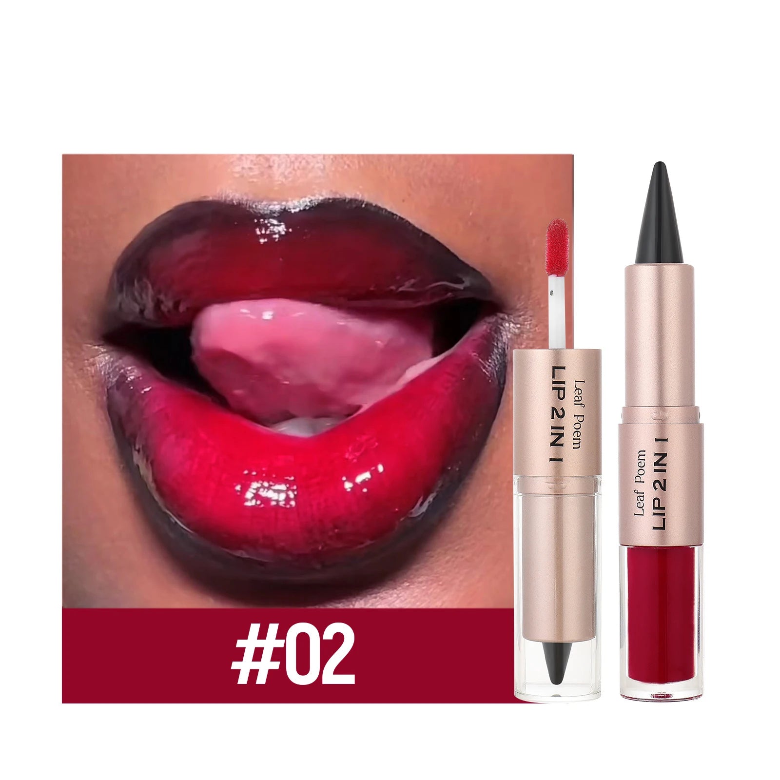 Delineador de labios cónico negro y marrón, lápiz de contorno, espejo de doble cabeza, brillo de labios de cristal, maquillaje de tinte de labios rojos sexis