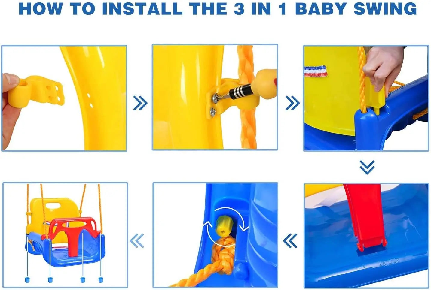 Asiento de columpio para bebé 3 en 1, columpio para niños pequeños, antideslizante y desmontable seguro para bebés y adolescentes, asiento de columpio para patio de juegos exterior