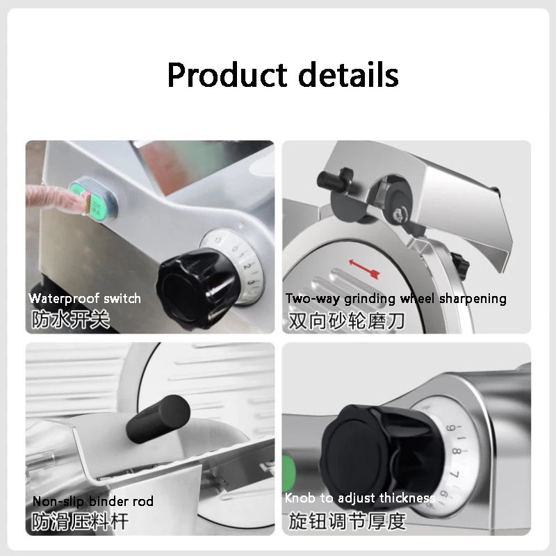 Cortadora de Carne Semiautomática de 10 Pulgadas, Juego de Cuchillos para Rebanar, Máquina Eléctrica para Cortar Carne Fresca y Congelada, Rollos de Cordero, Salchichas