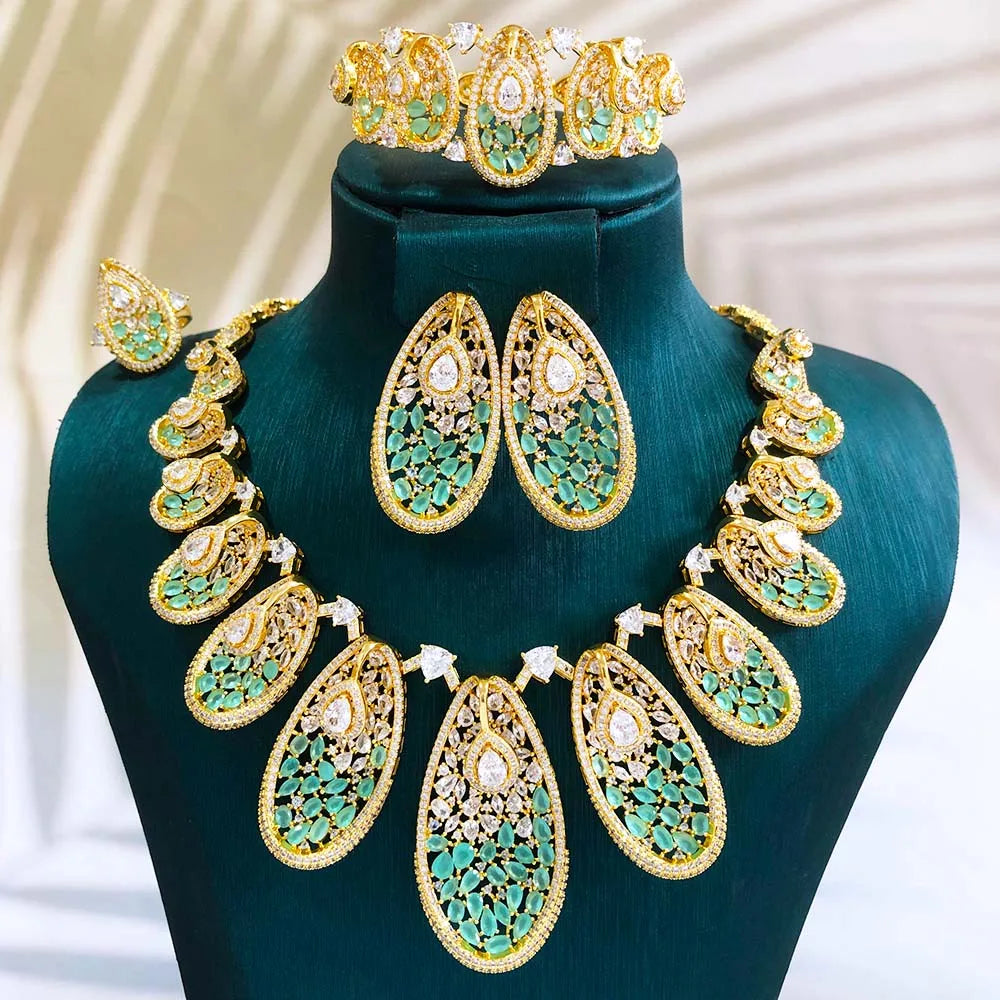 GODKI Nuevo Conjunto de Joyería de Alta Gama con Circonita Azul India para Mujer, Set de Collar y Pendientes para Boda, Collar Nupcial de Circonita Cúbica Estilo Dubái 2026