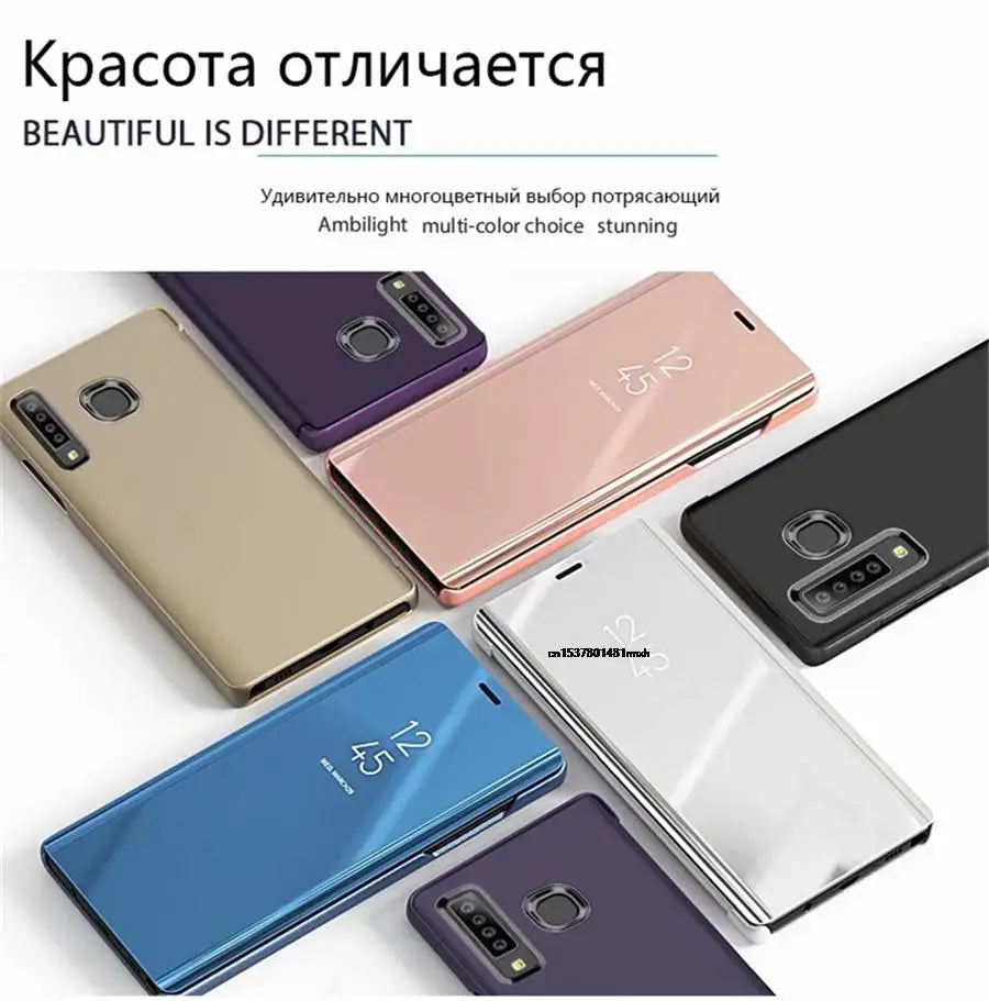 Funda con Tapa Abatible y Espejo Inteligente para Samsung Galaxy S25 Ultra, S25 Edge, S24 Plus, S25Plus, S25Ultra, S25Edge, Funda de Cuero para Teléfono