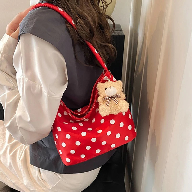 1 bolso de hombro de lunares de Color puro, bolsos de moda para mujer, bolsos de cubo Retro Chic, bolso de mano de estilo coreano a la moda
