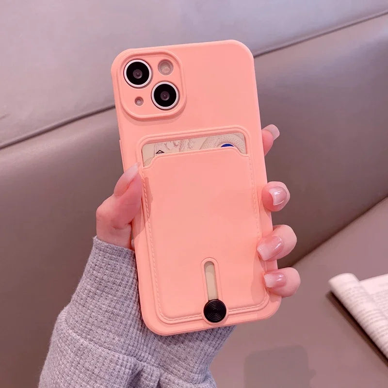 Con tarjetero funda de teléfono para iphone 16 13 14 12 11 15 pro max funda suave para iphone x xs xr max funda protección de cámara