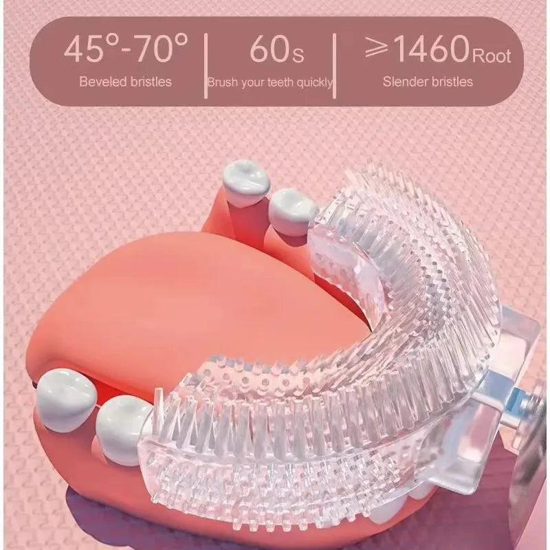 Cepillo de dientes eléctrico para niños, silicona de calidad alimentaria, Oral, carga Usb automática de 360 grados, cepillo de dientes inteligente para niños en forma de U