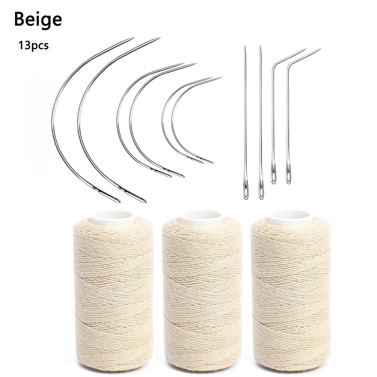 3 rollos de hilos para tejer cabello con 10 piezas, agujas de coser, hilos para tejer para hacer pelucas, costura a mano, trama de cabello DIY
