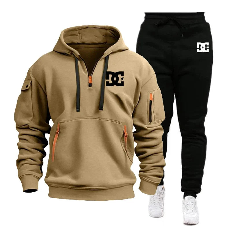 2025 Nuevo conjunto informal de otoño e invierno para hombre, sudadera con capucha y pantalones para correr para hombre al aire libre a la moda, conjunto de 2 piezas