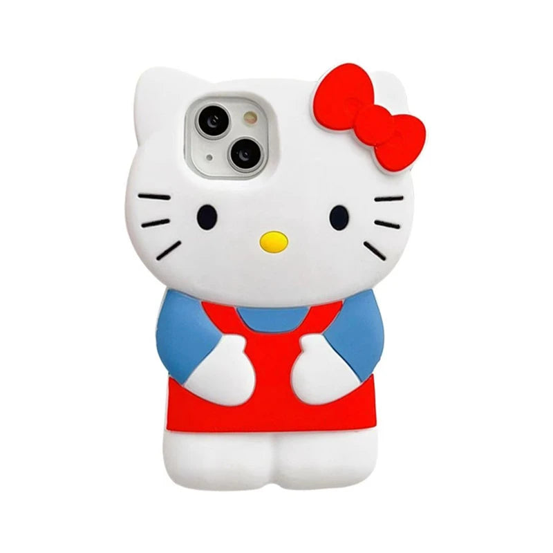 Funda de Silicona Suave con Diseño 3D de Hello Kitty de Sanrio para iPhone 17 16 15 14 13 12 Pro Max 11 Xs XR 7 8 Plus SE