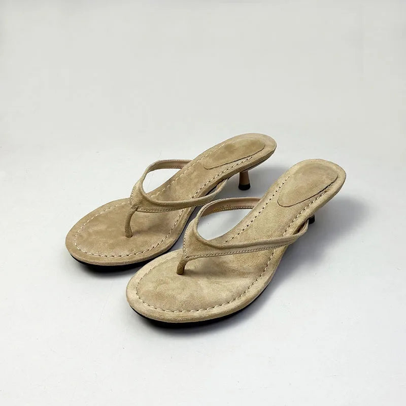 Sandalias de tacón fino para mujer, estilo chanclas, con punta redonda, para primavera y verano
