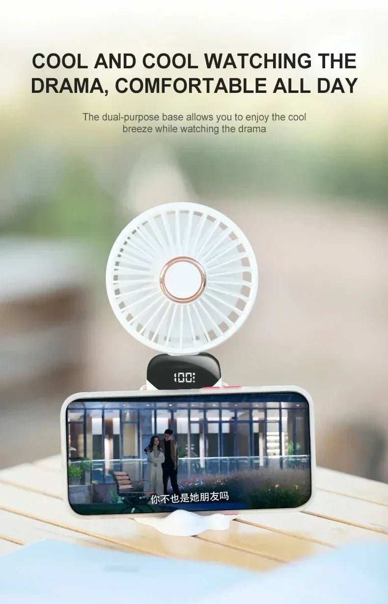 Ventilador recargable personal portátil de mano con pantalla digital LED 90 ° Ventilador recargable ajustable, mini aromaterapia de viento de 5 velocidades
