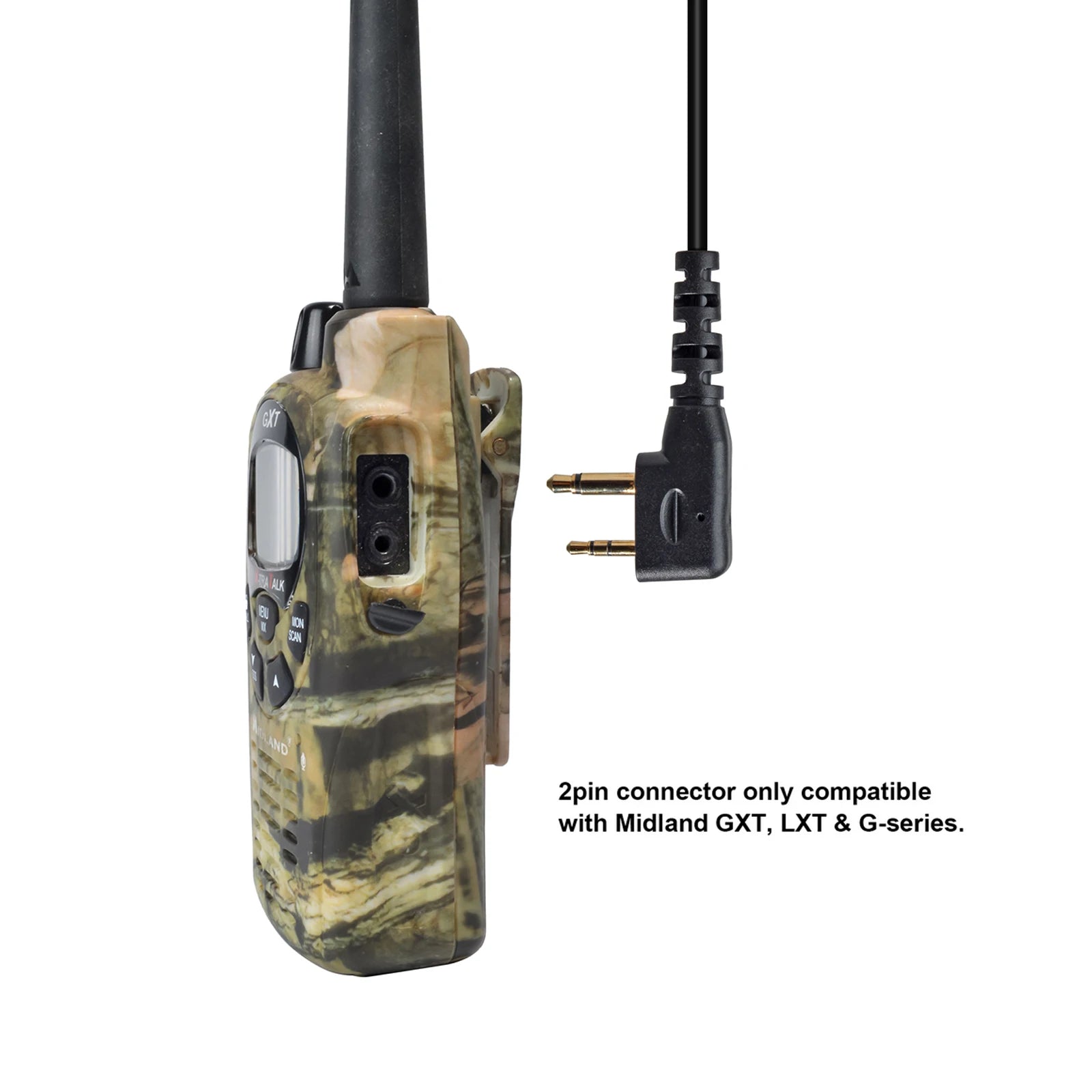 Auricular suave en forma de G para walkie talkie, auriculares de 2 pines con micrófono compatibles con Midland LXT118 GXT1000VP4 LXT500VP3 LXT600VP3