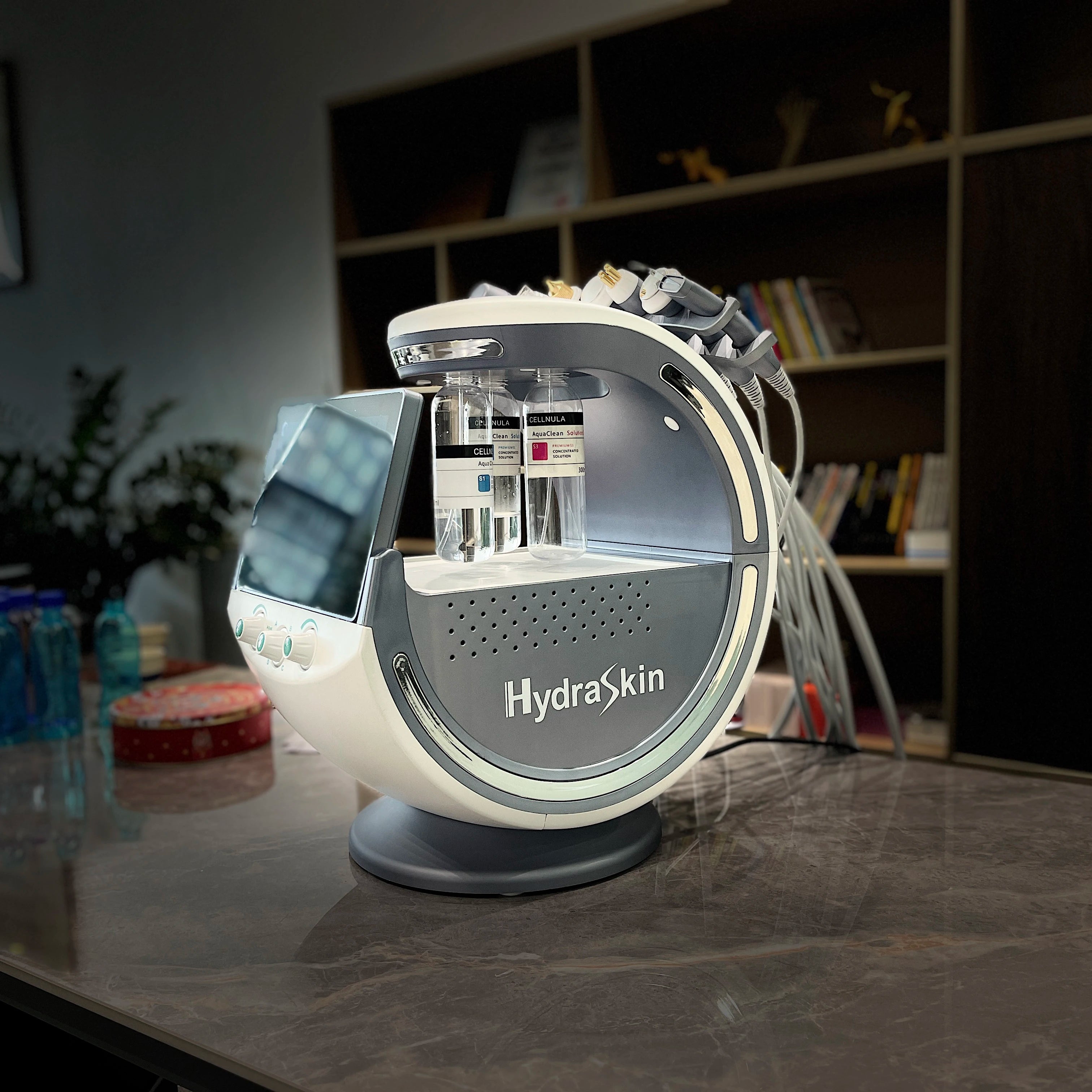 7 en 1 Analizador inteligente de azul hielo Máquina facial multifunción Diamond Hydra Dermoabrasión Facial Aquafacial