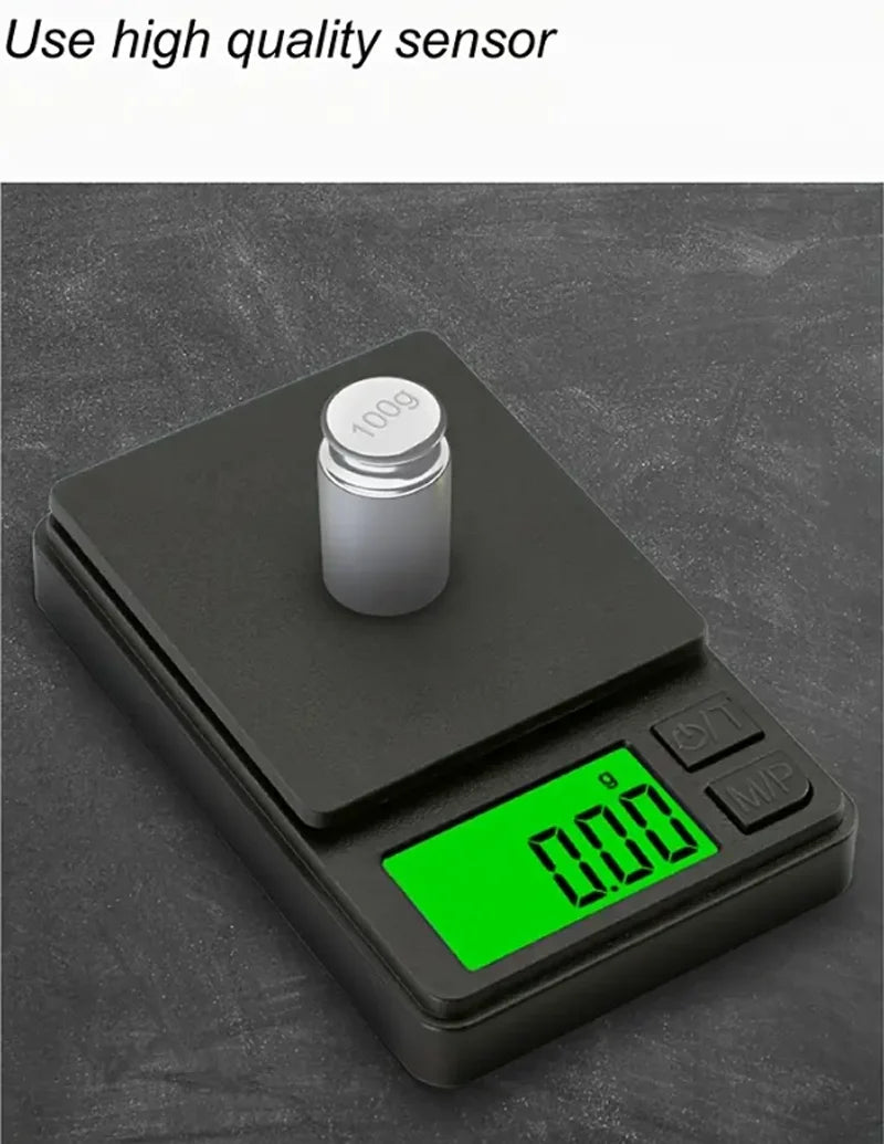 Báscula de bolsillo de precisión 1000 g x 0,01 g - Balanza digital de gramos, alimentos, joyas, onzas/granos con LCD retroiluminado - Mini báscula para viajes