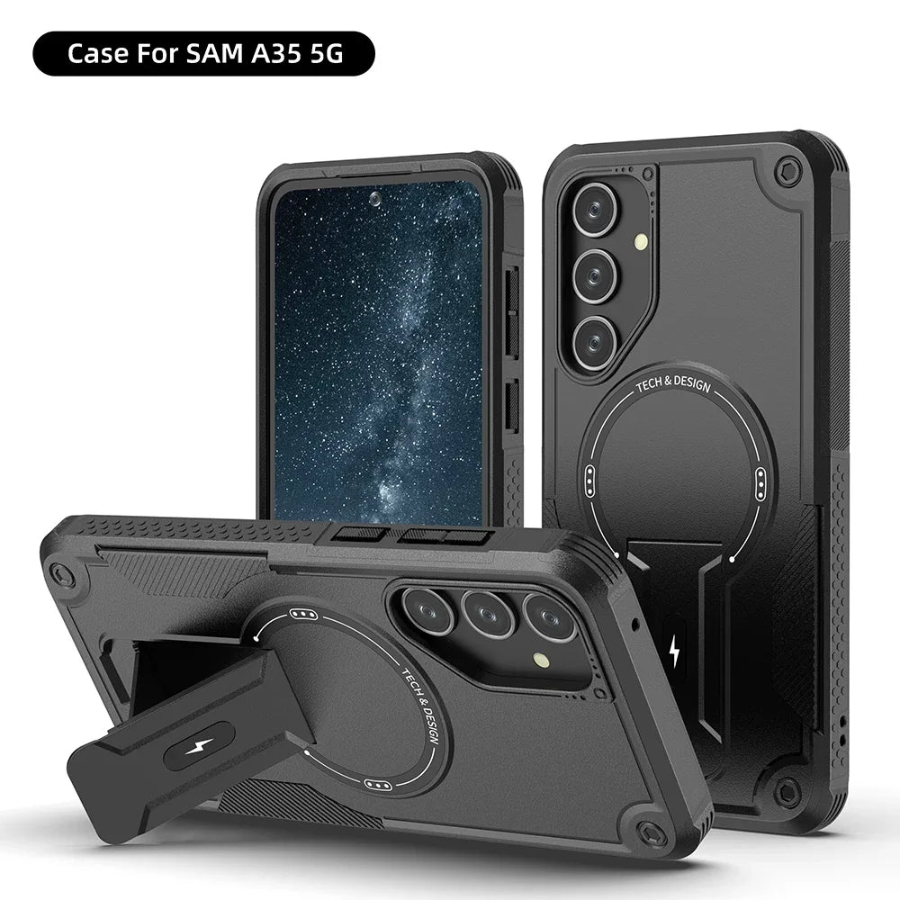 Funda Magnética para Teléfono con Soporte para Samsung Galaxy A55 A16 A35 A25 A05 A54 5G, Carga Inalámbrica, Protección Contra Impactos
